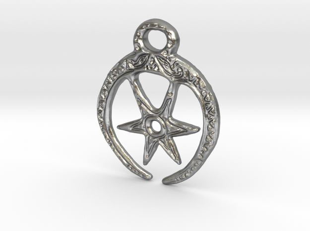 Roman Moon & Star Pendant (precious metal version) in Natural Silver