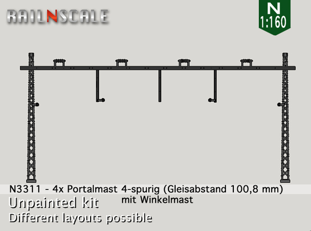 4x Portalmast 4-spurig (N 1:160) in Tan Fine Detail Plastic