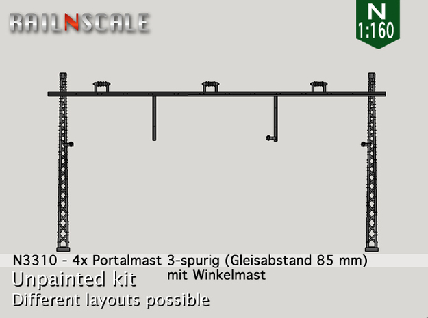 4x Portalmast 3-spurig (N 1:160) in Tan Fine Detail Plastic