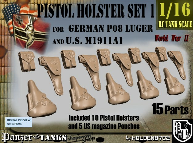 1-16 German-US WWII Pistol Holsters in Tan Fine Detail Plastic