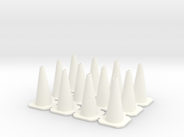 Traffic Cones 01. 1:24 scale in White Processed Versatile Plastic