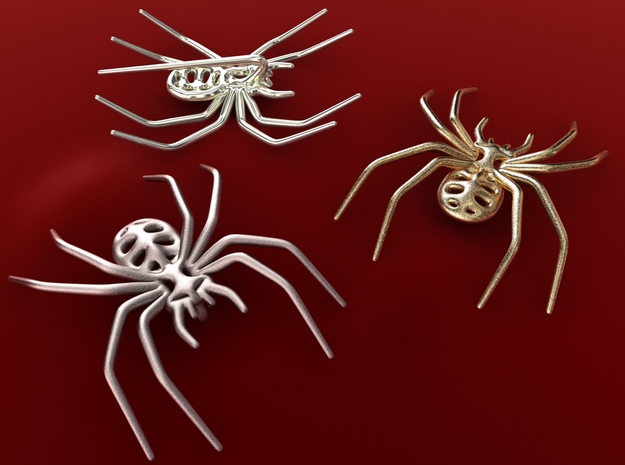 Spider Brooch in Polished Bronzed Silver Steel