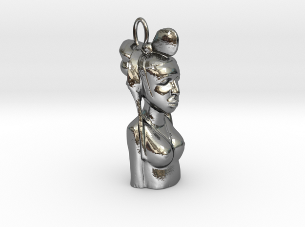 African Bust Pendant in Fine Detail Polished Silver