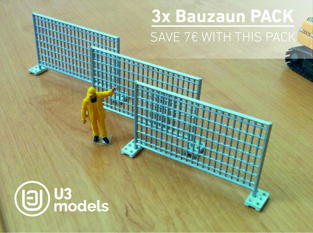 3X Pack 1:50 Bauzaun / Construction fence in White Natural Versatile Plastic