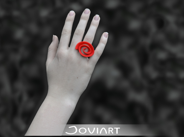 Curly Rose Ring 21mm in Red Processed Versatile Plastic