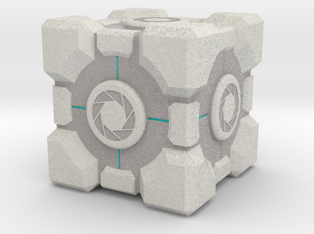 Weighted Portal Cube (In Color) - Aperture 1" in Full Color Sandstone