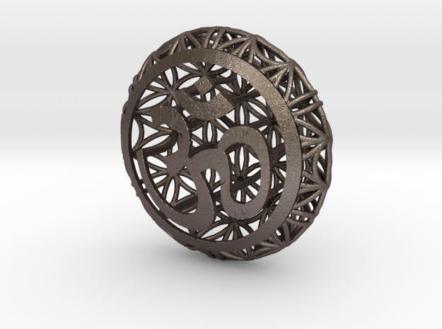 Flower Of Life Pendant  in Polished Bronzed Silver Steel