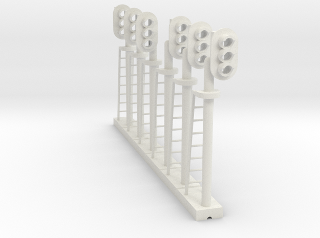 Block Signal 3 Light Mixed (Qty 6) - HO 87:1 Scale in White Natural Versatile Plastic