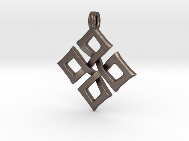 Simple Square Celtic Knot Cross Pendant in Polished Bronzed Silver Steel