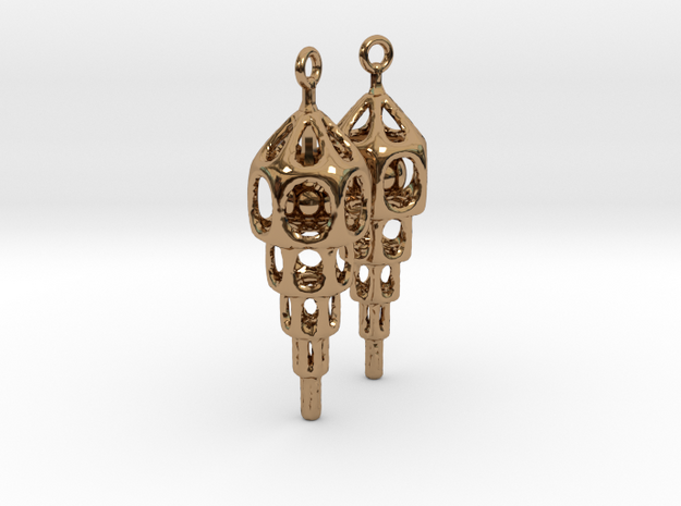 Skeleton Ziggurat Earrings 2 in Polished Brass