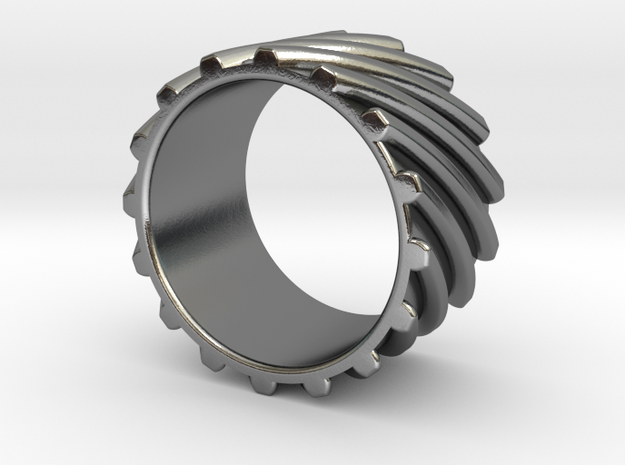 Helical Gear Ring US Size 10 in Polished Silver