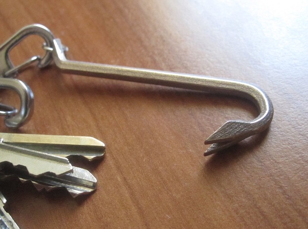 Keychain Mini Crowbar Tool - Medium in Polished Bronzed Silver Steel