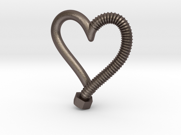 Heart-screw pendant in Polished Bronzed Silver Steel