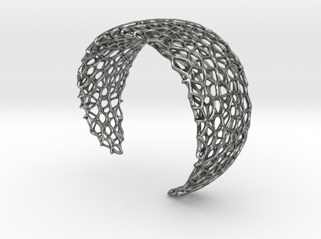 Voronoi Cuff Bracelet - Medium sized cells in Polished Silver
