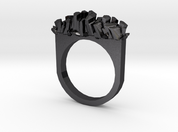 Rock Crystal Ring- Flat in Polished and Bronzed Black Steel
