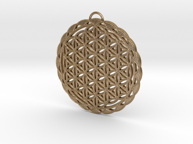 Flower of Life Pendant 2 in Polished Gold Steel