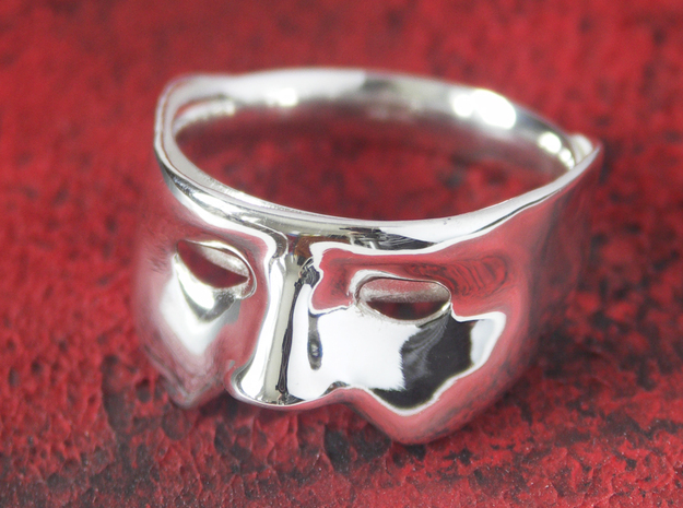 Mask Ring - US Size 12 in Polished Silver