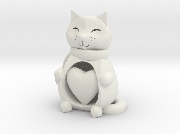 Cat with a Heart in White Natural Versatile Plastic