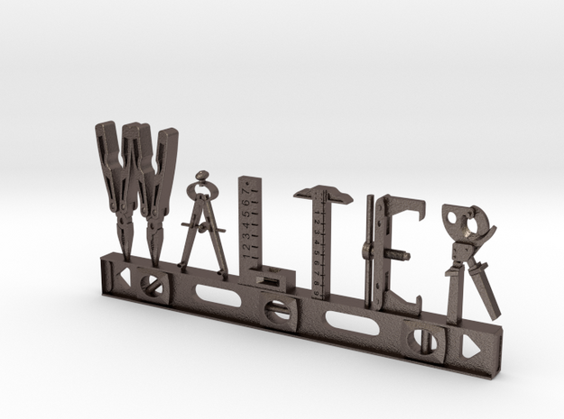 Walter Nametag in Polished Bronzed Silver Steel