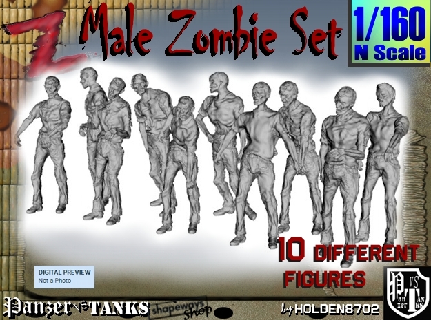 1-160 Male Zombie Set in Tan Fine Detail Plastic