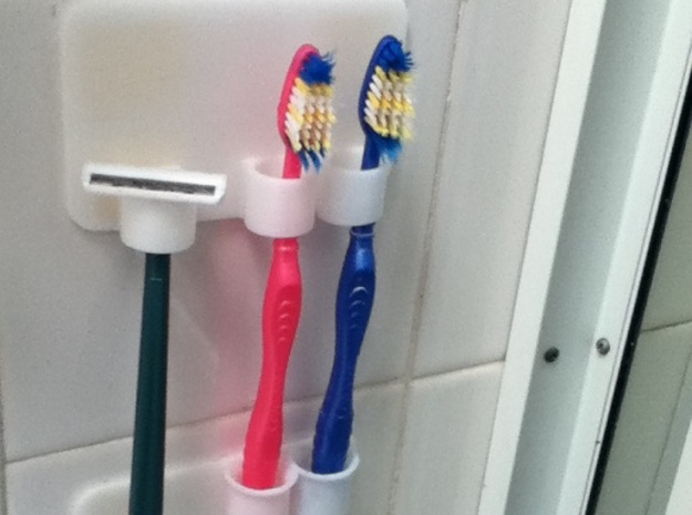 Toothbrush Holder - 2 brushes, 1 razor in White Processed Versatile Plastic