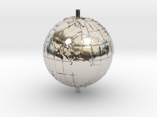 World 1.25" (Globe) in Rhodium Plated Brass
