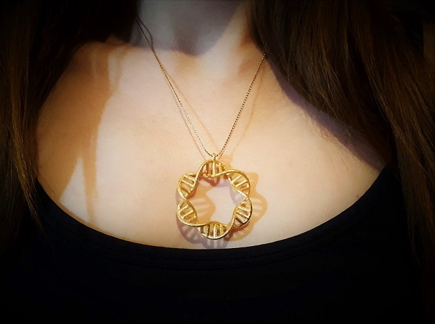 DNA Round Pendant in Polished Gold Steel