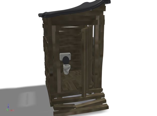 Scrap-lumber Ramshackle Outhouse, N-Scale (1:160) in Tan Fine Detail Plastic
