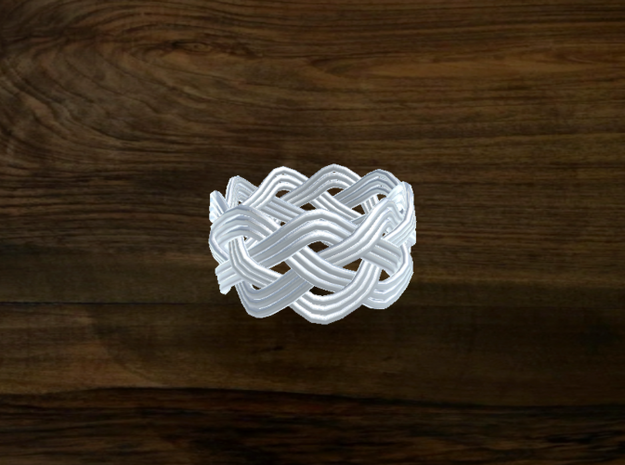 Turk's Head Knot Ring 4 Part X 9 Bight - Size 6.75 in White Natural Versatile Plastic