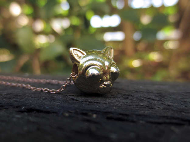 Reversible Cat head pendant in 18k Gold Plated Brass
