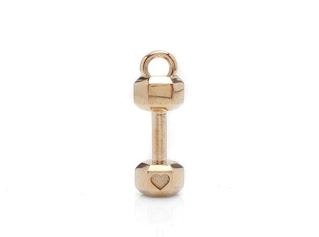Mini Dumbbell charm with Heart Detail in Polished Bronze