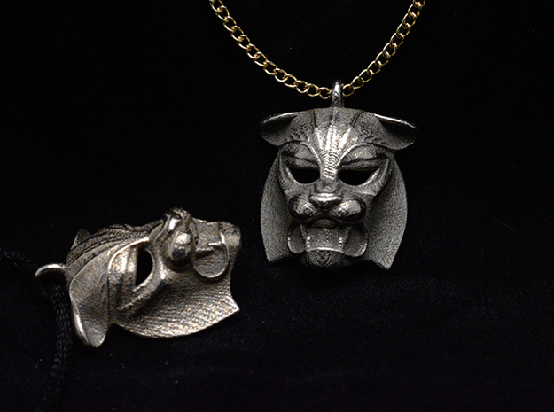 Tiger kabuki-style  Pendant in Polished Bronzed Silver Steel