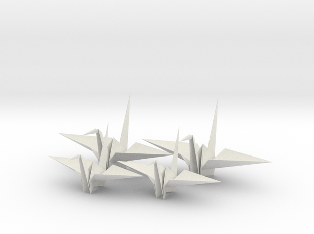 Four Fold Origami Crane - Two Scales. in White Natural Versatile Plastic