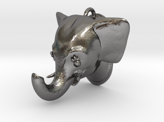 Stylized Elephant Pendant in Polished Nickel Steel