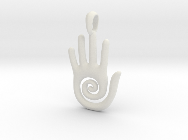 Hopi Spiral Hand Creativity Symbol Jewelry Pendant in White Natural Versatile Plastic