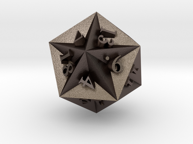 Great Dodecahedron - d20 in Polished Bronzed Silver Steel