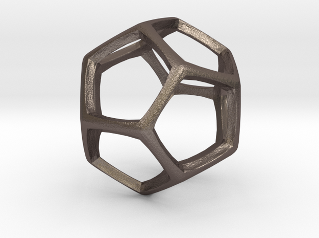 Dodecahedron 6cm tall in Polished Bronzed Silver Steel