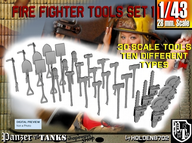 1-43 Firemen Tools Set 1 in Tan Fine Detail Plastic