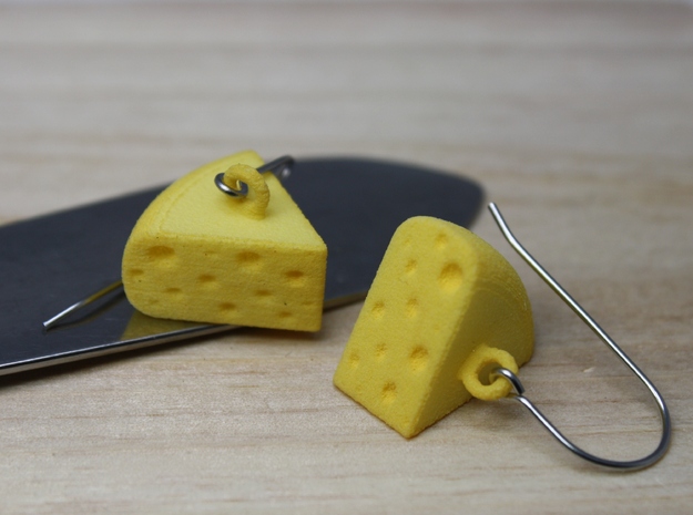 Cheese Wedge Earrings - Horizontal in Yellow Processed Versatile Plastic