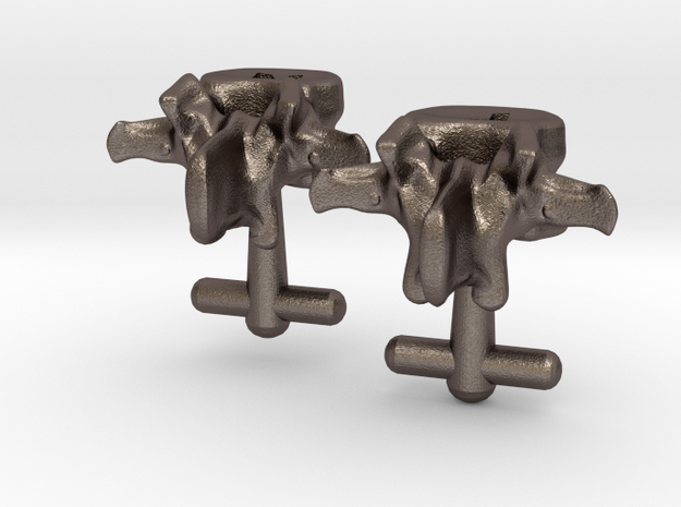 Lumbar Vertebra Cufflinks Inscribed with P and N in Polished Bronzed Silver Steel