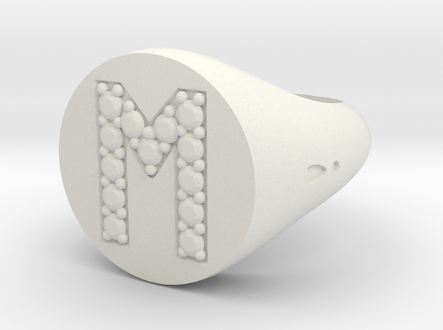 Ring Chevalière Initial "M"  in White Natural Versatile Plastic
