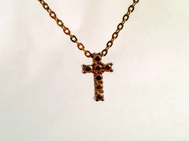 Pendentif Mini Cross, small "diamonds" in Polished Bronze