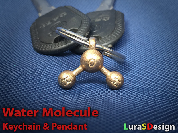 Water Molecule Keychain in Polished Bronzed Silver Steel