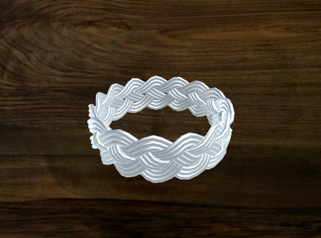 Turk's Head Knot Ring 4 Part X 15 Bight - Size 15. in White Natural Versatile Plastic