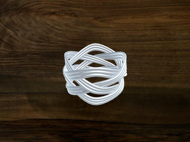 Turk's Head Knot Ring 4 Part X 4 Bight - Size 7 in White Natural Versatile Plastic