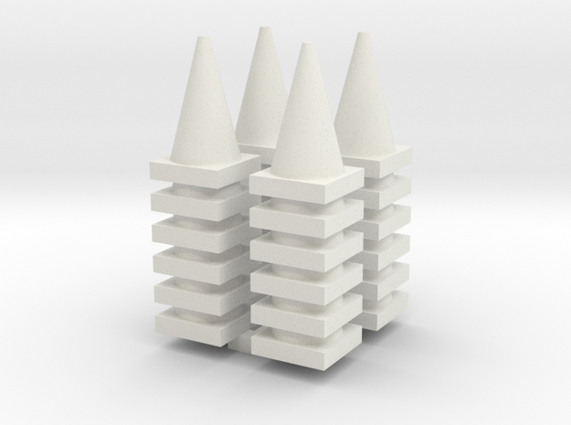 Road Cone Stack (4Pack) 1-64 Scale in White Natural Versatile Plastic