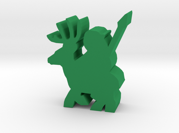 Game Piece, Deer Rider With Spear in Green Processed Versatile Plastic