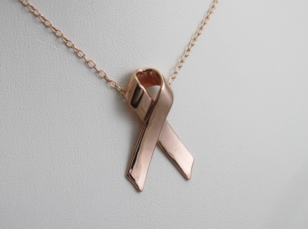 Classic Awareness/Cancer Ribbon Pendant in 14k Rose Gold Plated Brass