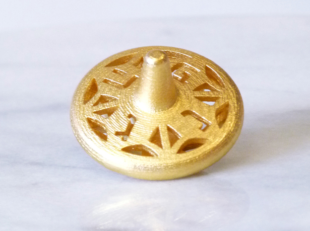 Spinning top - Hanukkah dreidel - NGHP - Medium in Polished Gold Steel