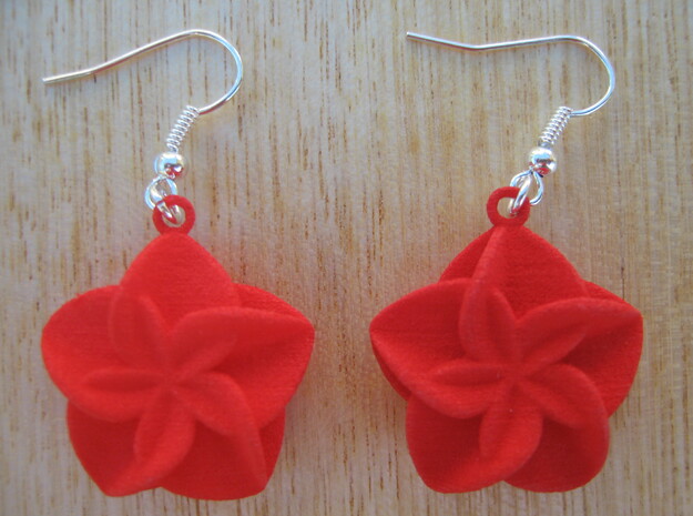 Double Flower Earrings in Red Processed Versatile Plastic